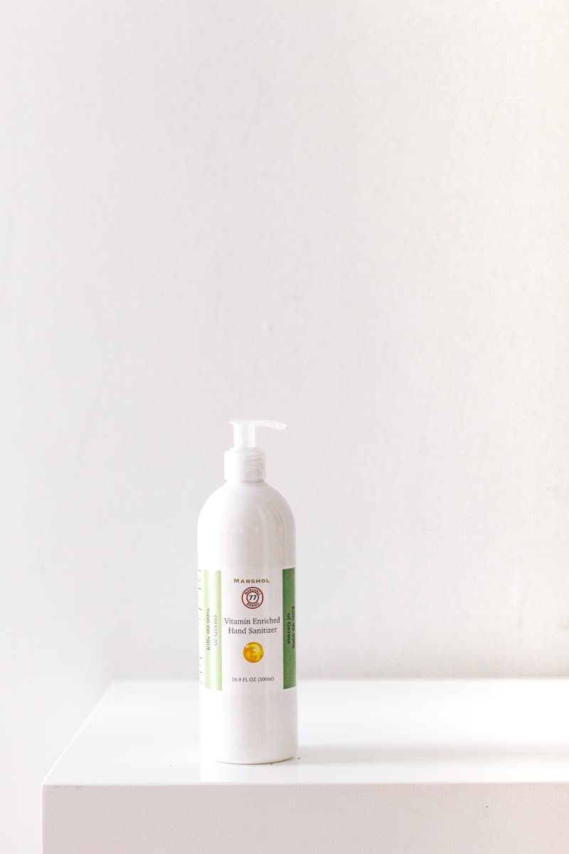 White plastic bottle of hand sanitizer