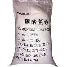 25 kg sack of food-grade ammonium bicarbonate, made in China.