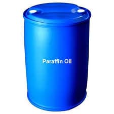 Blue plastic drum stencilled paraffin oil.
