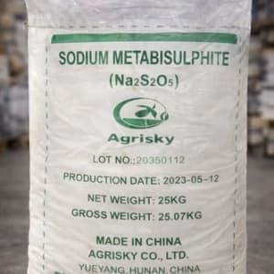 25 kg sack of sodium metabisulphite, made in Hunan, China.
