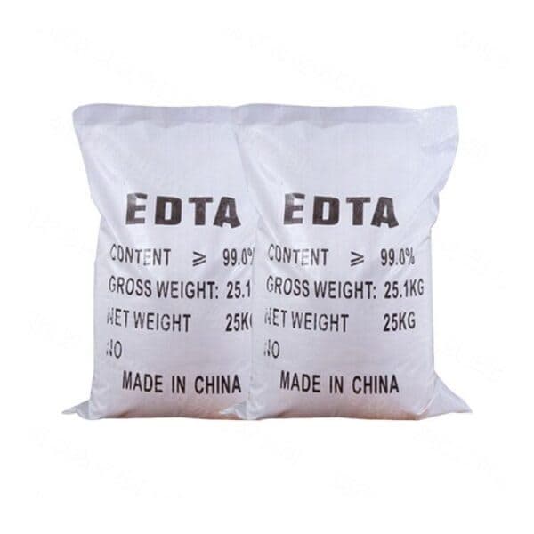 Two 25 kg sacks of EDTA, 99% minimum, made in China.