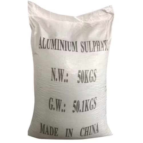 50 kg sack of aluminium sulphate, made in China.