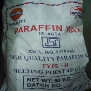 50 kg sack of Indian Oil paraffin wax, type II, melting point 45 to 75 degrees.