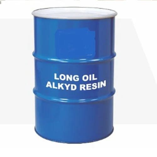 Blue 200-litre steel drum of long oil alkyd resin.