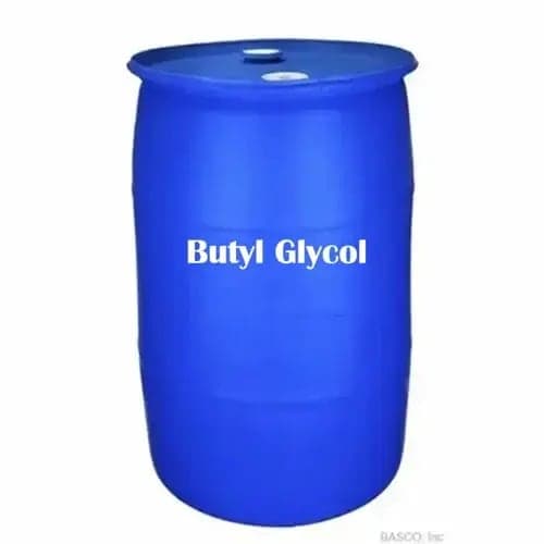 Blue 200-litre plastic drum of butyl glycol.