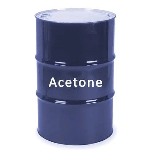 Dark blue 200-litre steel drum of acetone.