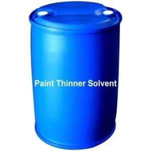Blue 200-litre plastic drum of paint thinner solvent.