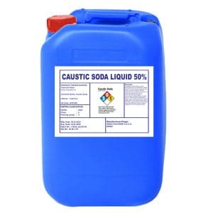 Blue 25 litre jerrican of caustic soda liquid 50%.