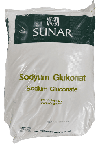 Illustrative Sunar supplier sack labelled sodium gluconate