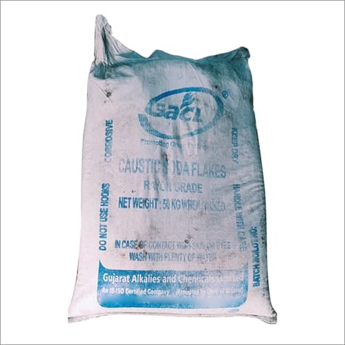 Illustrative white GACL supplier sack labelled caustic soda flakes