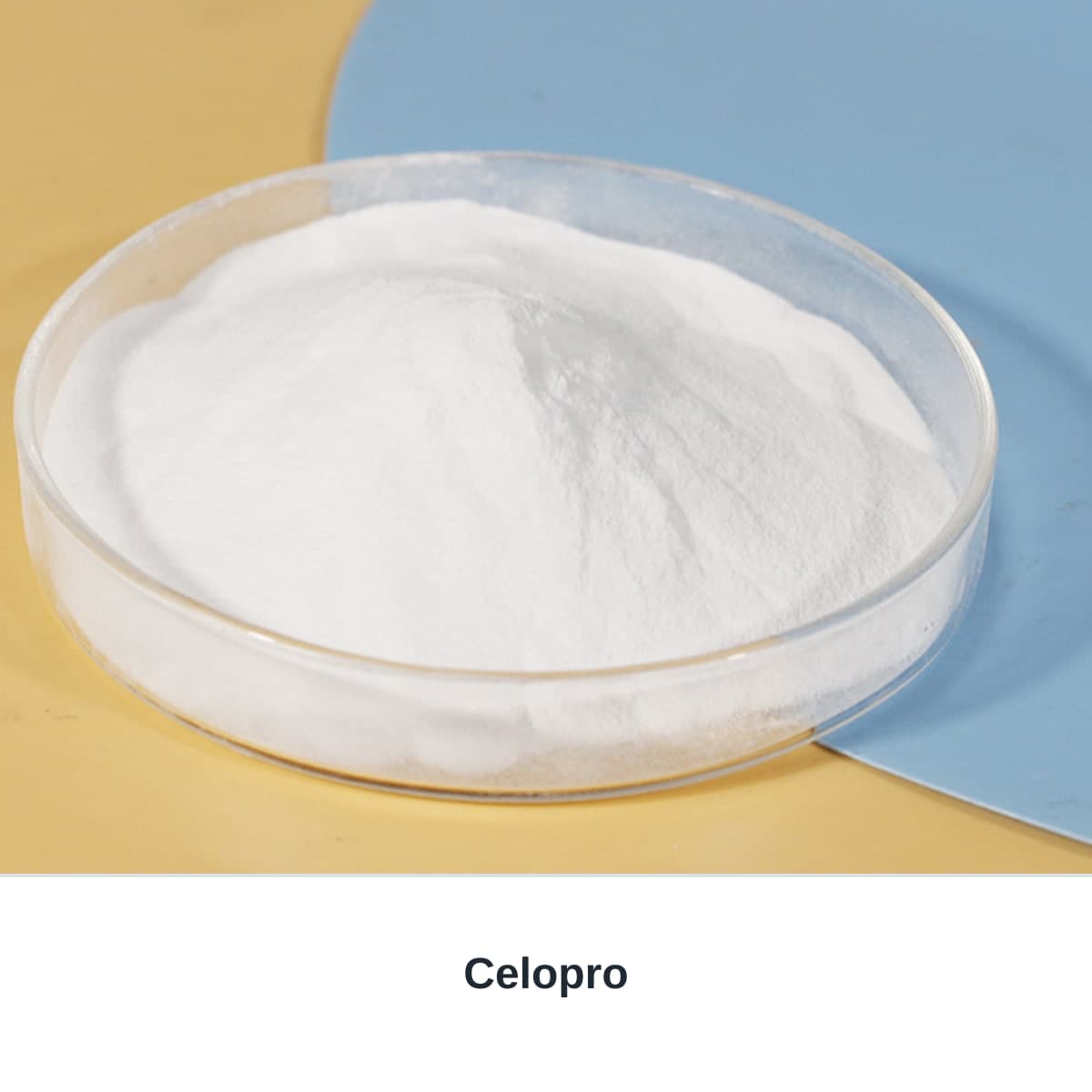 Photograph of an unbranded sample labeled Celopro.