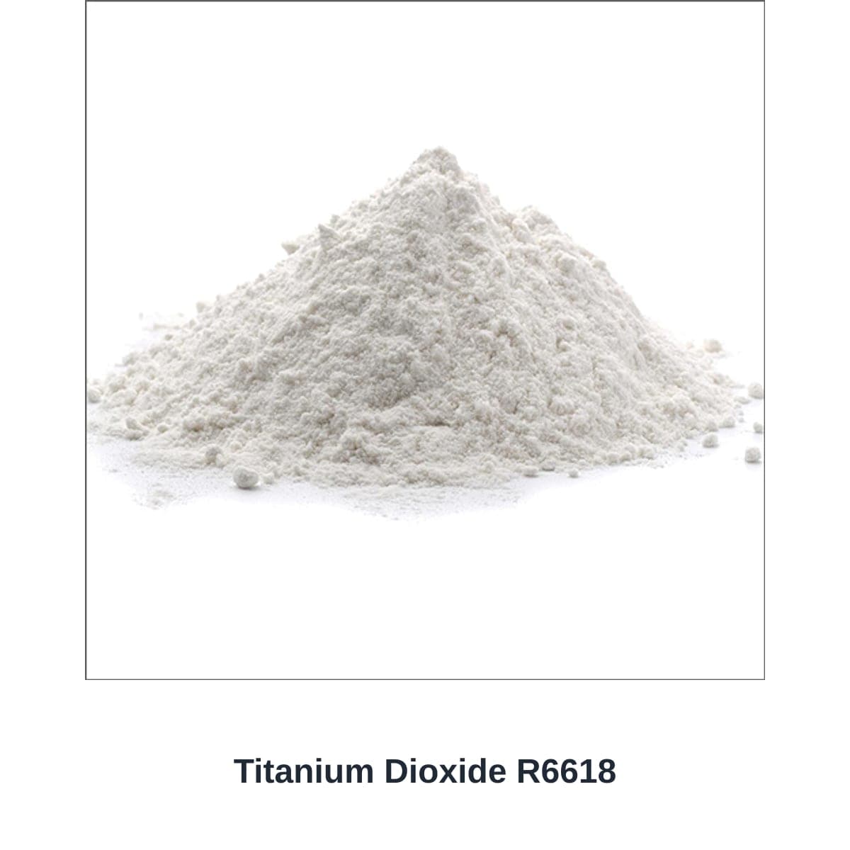 Unbranded photograph of a Titanium Dioxide R6618 material sample with a simple product name label.