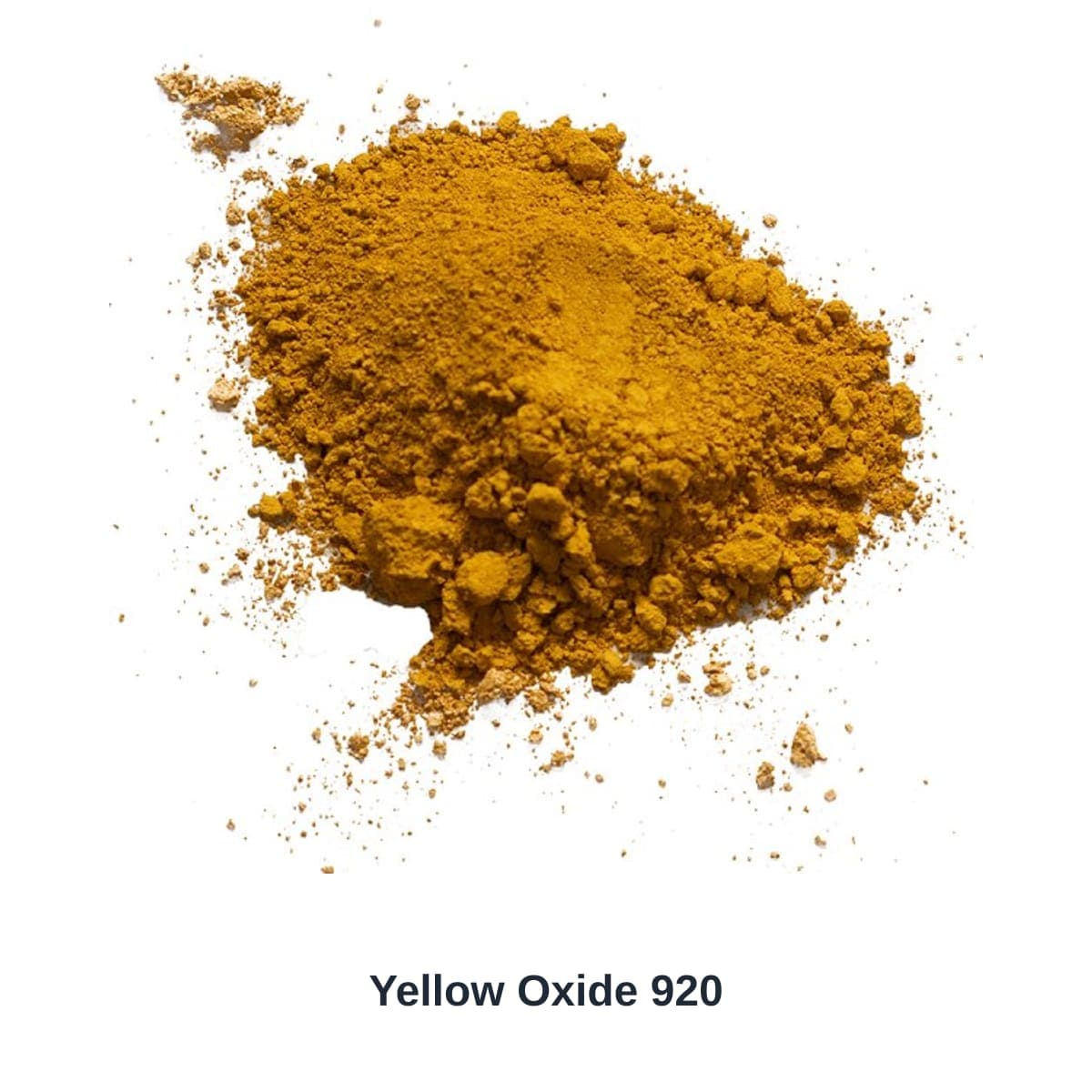Unbranded photograph of a Yellow Oxide 920 material sample with a simple product name label.